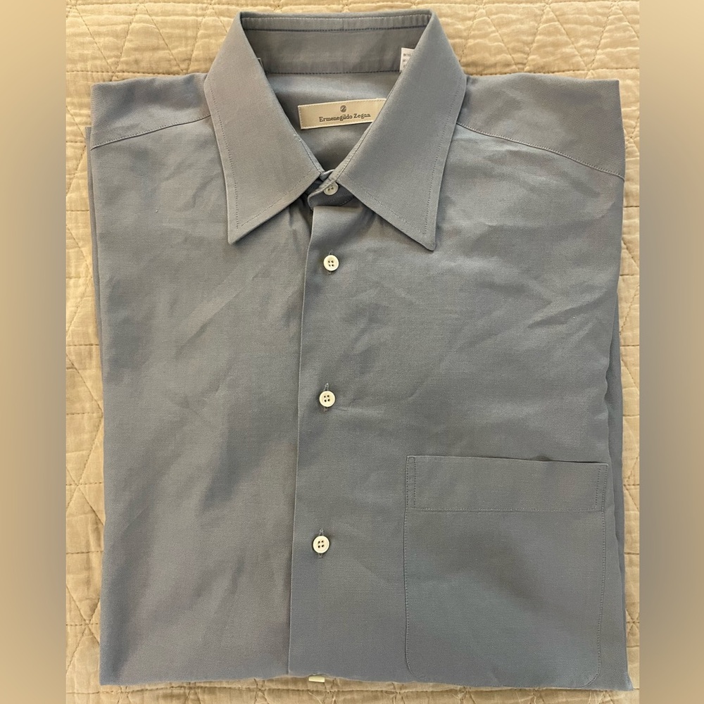 Ermenegildo Zegna Vintage Pinpoint Oxford Shirt in Grayish Blue‎ Size 39/15 1/2